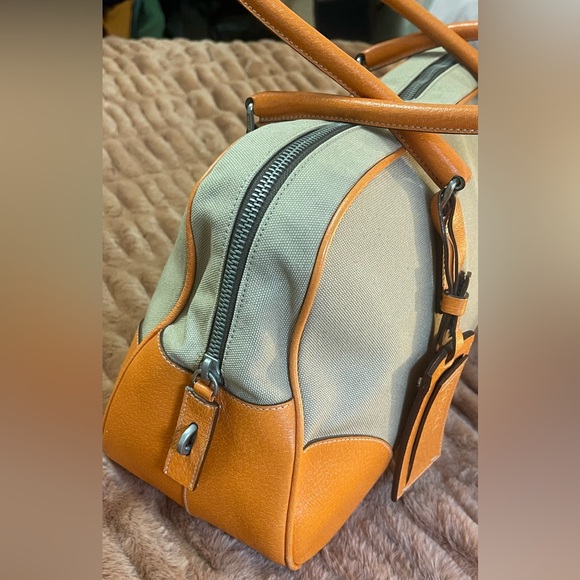 PRADA Canvas Leather Boston Bag. Color beige and orange - Picture 5 of 10